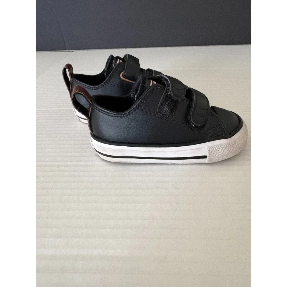 Converse All Star Infant Size 4 Black Double Strap Sneakers EUC Toddler